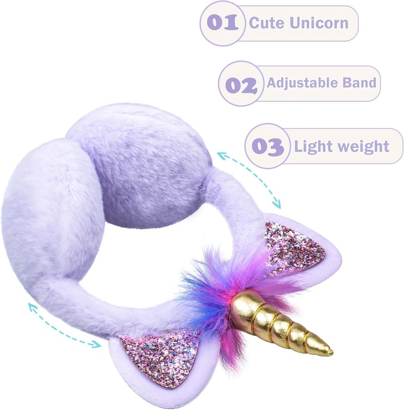 EDCYF Ear Muffs Gloves Set for Kids Girls Winter Ear Muffs Adjustable Sequins Warm Earmuffs Furry Outdoor - Image 4